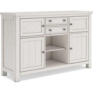 Signature Design by Ashley Robbinsdale Casual 4-Door Dining Server with Adjustable Shelves and Felt-Lined Drawers, White(White)