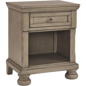 Signature Design by Ashley Robbinsdale Coastal 1-Drawer Nightstand with Cubby Storage, 26.75″ Tall, White(Graywash)