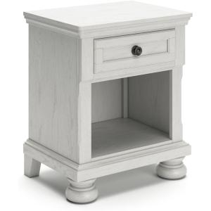 Signature Design by Ashley Robbinsdale Coastal 1-Drawer Nightstand with Cubby Storage, 26.75″ Tall, White(White)