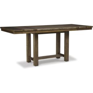 Signature Design by Ashley Robbinsdale Farmhouse Distressed Counter Height Dining Extension Table with Trestle Base, Planked Effect and 2 Removable End Leaves, White(Brown)