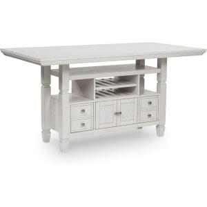 Signature Design by Ashley Robbinsdale Farmhouse Distressed Counter Height Dining Extension Table with Trestle Base, Planked Effect and 2 Removable End Leaves, White(Antique White)