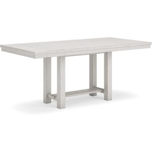 Signature Design by Ashley Robbinsdale Farmhouse Distressed Counter Height Dining Extension Table with Trestle Base, Planked Effect and 2 Removable End Leaves, White(White)