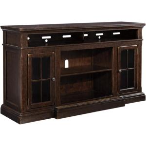 Signature Design by Ashley Roddinton Traditional TV Stand With Fireplace Option Fits TVs up to 70″, 2 Cabinets and Storage Shelves, Dark Brown(TV Stand)