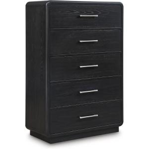 Signature Design by Ashley Rowanbeck Modern 5 Drawer Chest with Felt-Lined Top Drawer and Safety Stop, Black(5 Drawer Chest)