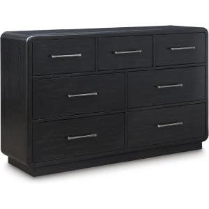 Signature Design by Ashley Rowanbeck Modern 5 Drawer Chest with Felt-Lined Top Drawer and Safety Stop, Black(7 Drawer Dresser)