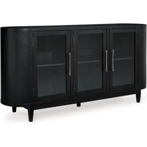 Signature Design by Ashley Rowanbeck Modern Glass Dining Server with 2 Adjustable Shelves and Tapered Legs, Black & Gray
