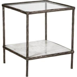 Signature Design by Ashley Ryandale | Contemporary Accent Table – Glass Top, Aluminum Frame & Marble Shelf, Antique Brass Finish(Antique Pewter Finish)