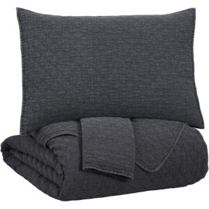 Signature Design by Ashley Ryter Modern Stitched Diamond Design King Coverlet with Two Shams Set, Gray(Charcoal)
