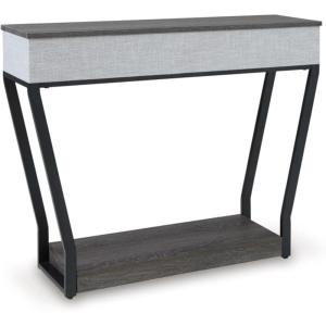 Signature Design by Ashley Sethlen Contemporary Console Sofa Table with Lower Shelf, Wireless Charging and USB-C Charging Ports, Gray & Black