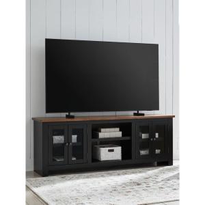 Signature Design by Ashley Sharlance Farmhouse 81″ TV Stand for TVs up to 93″ with Adjustable Shelves and Wire Management, Light Brown(Brown/Black)
