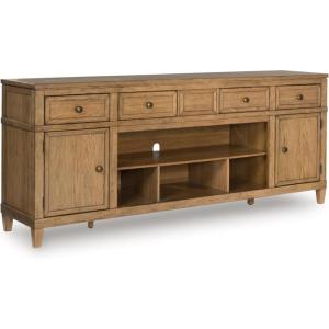 Signature Design by Ashley Sharlance Farmhouse 81″ TV Stand for TVs up to 93″ with Adjustable Shelves and Wire Management, Light Brown(Light Brown)