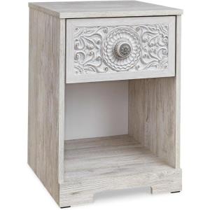Signature Design by Ashley Shawburn 1 Drawer Night Stand Nightstand, 22.09″ Tall, Whitewash & Gray(Whitewash)