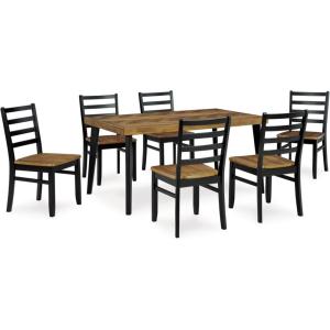 Signature Design by Ashley Skempton Cottage Dining 7 Piece Set – Rectangular Table & 6 Upholstered Chairs | Coastal Chic Meets Farmhouse, Whitewash(Black)