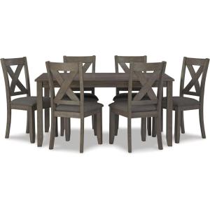 Signature Design by Ashley Skempton Cottage Dining 7 Piece Set – Rectangular Table & 6 Upholstered Chairs | Coastal Chic Meets Farmhouse, Whitewash(Dark Gray)