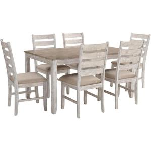Signature Design by Ashley Skempton Cottage Dining 7 Piece Set – Rectangular Table & 6 Upholstered Chairs | Coastal Chic Meets Farmhouse, Whitewash(Whitewash)