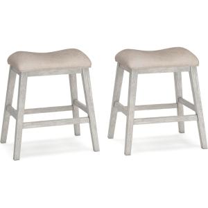 Signature Design by Ashley Skempton Modern 24″ Counter Height Upholstered Barstool, 2 Count, Whitewash(Whitewash)