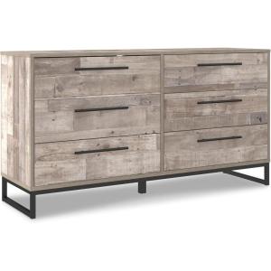 Signature Design by Ashley Socalle 6 Drawer 59″ Dresser, Beige(Whitewash/Black)