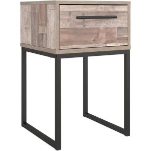Signature Design by Ashley Socalle Modern 1 Drawer Nightstand with Metal Legs, 26.02″ Tall, Black(Light Brown)