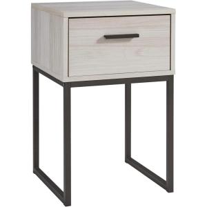 Signature Design by Ashley Socalle Modern 1 Drawer Nightstand with Metal Legs, 26.02″ Tall, Black(Whitewash)