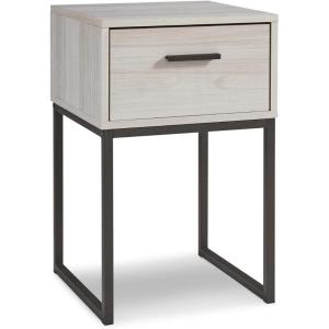 Signature Design by Ashley Socalle Modern 1 Drawer Nightstand with Metal Legs, 26.02″ Tall, Black(Whitewash-1)