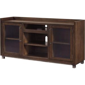 Signature Design by Ashley Starmore Urban TV Stand Fits TVs up to 68″, 2 Glass Cabinets and Adjustable Shelves For Storage, Brown