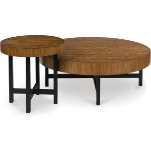 Signature Design by Ashley Steenlage Contemporary Table with Metal Frame, Set of 2, Black & Light Brown