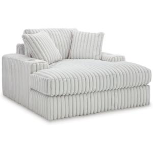 Signature Design by Ashley Stupendous Contemporary Upholstered Oversized Chaise with Cup Holders, USB Ports and 2 Toss Pillows, White(White)