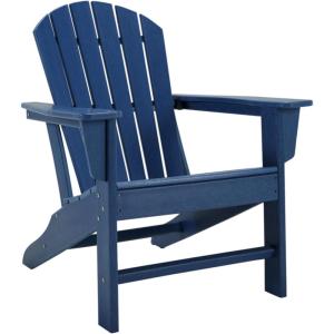 Signature Design by Ashley Sundown Treasure Outdoor Patio HDPE Adirondack Chair, Light Brown(Navy Blue)