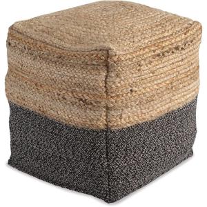 Signature Design by Ashley Sweed Valley Farmhouse Jute Braided Pouf, 17.5 x 20.25 inches, Natural & Black(Brown & Black)