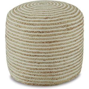 Signature Design by Ashley Sweed Valley Jute & Cotton Pouf, 19 x 19 Inches, Beige & White(Beige)