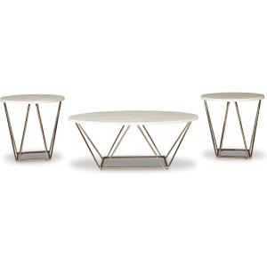 Signature Design by Ashley Tarica Modern 3 Piece Table Set, Includes Coffee & 2 End Tables, White & Gold(White)