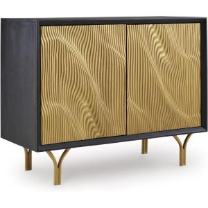 Signature Design by Ashley Tayner Contemporary Accent Cabinet with 2 Doors and 1 Shelf, Black & Metallic
