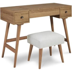 Signature Design by Ashley Thadamere Vanity with Stool, Light Brown & White