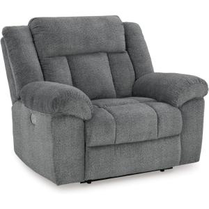 Signature Design by Ashley Tip-Off Casual Wall Hugger Power Recliner with Adjustable Headrest and USB Ports, Gray(Grey)