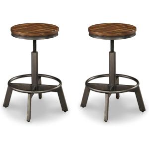 Signature Design by Ashley Torjin Industrial 24″ Adjustable Height Barstool, 2 Count, Brown(Brown)