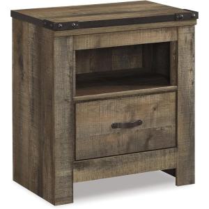 Signature Design by Ashley Trinell Rustic 1 Drawer Nightstand with USB Charing Stations, 26.22″ Tall, Warm Brown(Warm Brown)
