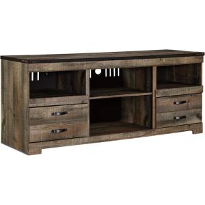 Signature Design by Ashley Trinell Rustic TV Stand with Fireplace Option Fits TVs up to 60″, 2 Drawers and 2 Storage Cubbies, Brown(Brown)