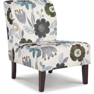 Signature Design by Ashley Triptis Floral Armless Accent Chair, White, Blue & Gray(White Floral)