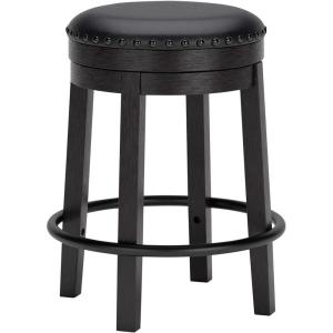 Signature Design by Ashley Valebeck 24″ Counter Height Upholstered Swivel Stool, White & Black(Black)