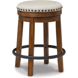 Signature Design by Ashley Valebeck 24″ Counter Height Upholstered Swivel Stool, White & Black(Dark Brown)