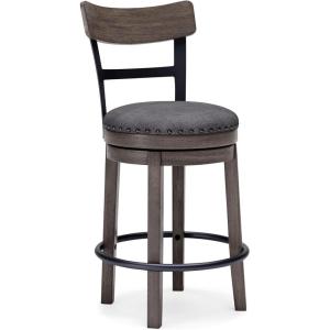 Signature Design by Ashley Valebeck 24″ Counter Height Upholstered Swivel Stool, White & Black(Dark Gray)