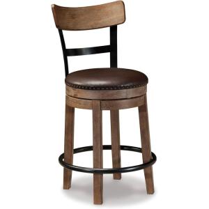 Signature Design by Ashley Valebeck 24″ Counter Height Upholstered Swivel Stool, White & Black(Light Brown)