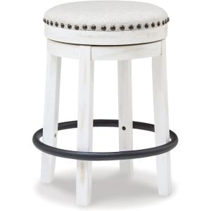 Signature Design by Ashley Valebeck 24″ Counter Height Upholstered Swivel Stool, White & Black(Whitewash)