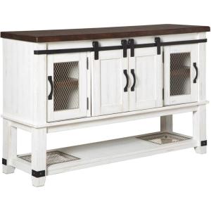 Signature Design by Ashley Valebeck Farmhouse Dining Room Server or Buffet Cabinet, White & Brown(Cabinet)