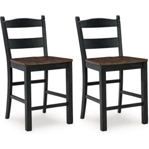 Signature Design by Ashley Valebeck Rustic 24” Counter Height Bar Stool with Contoured Seat, Set of 2, Black & Dark Brown