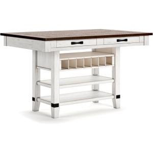 Signature Design by Ashley Valebeck Rustic Counter Height Dining Table with 4 Drawers, 2 Open Shelves and 7-bottle Wine Rack, White & Dark Brown