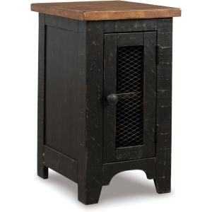 Signature Design by Ashley Valebeck Rustic Farmhouse Chair Side End Table with Cabinet Door, Distressed Black(Black)