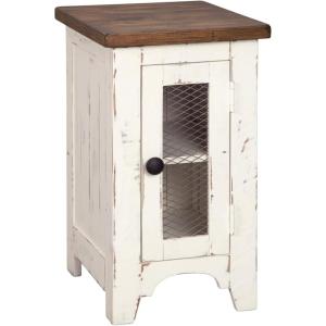 Signature Design by Ashley Valebeck Rustic Farmhouse Chair Side End Table with Cabinet Door, Distressed Black(White/Brown)