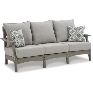 Signature Design by Ashley Visola Outdoor HDPE Patio Sofa with Cushion, Nuvella Weather Resistant Fabric, Gray