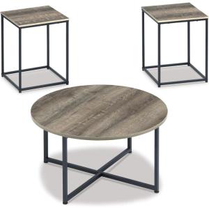 Signature Design by Ashley Wadeworth Urban Wood Grain 3-Piece Table Set, Includes 1 Coffee Table and 2 End Tables, Brown & Black(Brown)